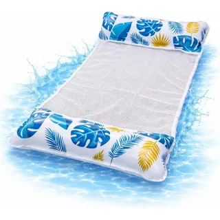 TK Gruppe Luftmatratze Luftmatratze Pool aufblasbar – Wasserhängematte & Schwimmkissen blau
