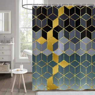Hnmdmyi Duschvorhang Marmor Optik 180x200, Schwarz Grau Grün Ombre Badewanne Vorhang Gitter Geometrisch Glitzer Abstrakt Modern Luxus Kunst Wasserdicht Polyester Stoff Waschbar Badevorhang mit Haken