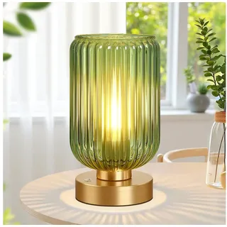 MUPOO LED Schreibtischlampe Grüne Glas Tischlampe,LED Modern Touch Tischleuchte für Schlafzimmer, LED wechselbar, Kabellos,Goldfarbene Basis Grüner Glasschirm,LED-Glühbirne inklusive
