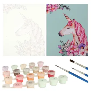 Ikonka Malen nach Zahlen Malen nach Zahlen Set 40x50cm - Einhorn auf Leinwand (Malen nach Zahlen auf Leinwand-Set, Malen nach Zahlen Komplett-Set), Hochwertiges Einhorn-Malen-nach-Zahlen: Einfach, entspannt, kreativ