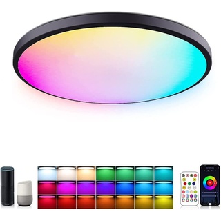 LED Deckenleuchte Farbwechsel Dimmbar, RGB Deckenlampe Mit Fernbedienung Und App,24W Rund Kann Sich Mit Bluetooth Und Wifi Kompatibel Mit Alexa Goo...