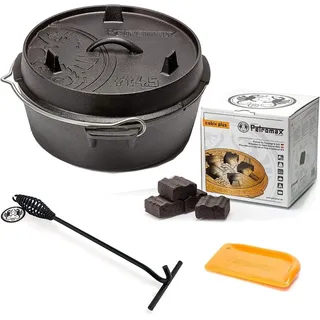 Petromax Feuertopf Starterset ft4.5-t (Dutch Oven Planer Boden) inkl. Kohlen + Deckelheber + Schaber