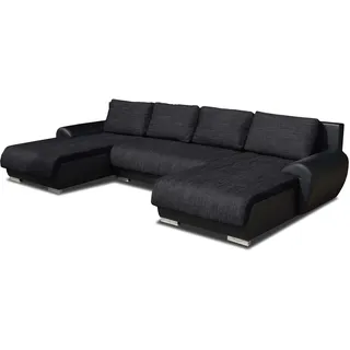 Sofnet Wohnlandschaft Eckcouch Ecksofa Otis - Big Sofa, Couch mit Schlaffunktion und Bettkasten, U-Sofa, U-Form (Schwarz + Schwarz (Madryt 1100 + Berlin 02))