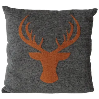 BOLTZE Dekokissen Kissen Olivo, Hirsch-Motiv, 45x45 cm, Dunkelgrau/Dunkelorange