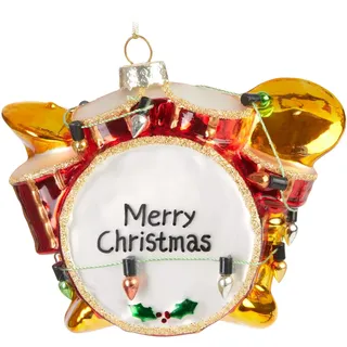 Brubaker Schlagzeug Merry Christmas Weihnachtskugel aus Glas - Handbemalt und Mundgeblasen - Christbaumschmuck Lustig - Drums Rot - Figuren Weihnachtsdeko Anhänger - Deko Baumkugel