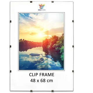 MG Design Cliprahmen 48 x 68 cm – rahmenloser Bilderrahmen mit Acrylglas & HDF Rückwand – für Fotos, Poster & Puzzle, vertikal & horizontal