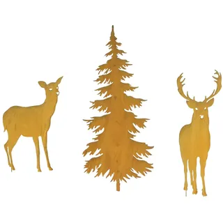 Dekoleidenschaft Gartenstecker Reh, Hirsch oder Tanne aus Metall mit Echt Rost, große Weihnachtsdeko (1-St) Gartendeko für Draußen, Rostdeko, Roststecker braun 45 cm x 84 cm
