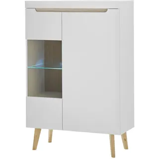 Furn.Design Highboard, Weiß, Eiche, Holz, Nachbildung, Echtholz,Eiche, Holz Optik, Uni, 3 Fächer, Rechteckig, eckig, 90x134x40 cm, FSC 100%, Wohnzimmer, Kommoden & Sideboards, Highboards