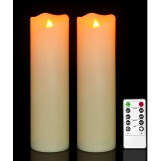 PChero LED Stumpenkerzen Echtwachs, 10" Batteriebetriebene Kerzenlichter mit Fernbedienung Flackernde Flammenlose Kerzen für Zimmer Hochzeit Datum Dekoration - [2 Stück]