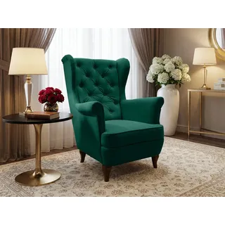 beautysofa Ohrensessel FALCO Chesterfield Textil 82 x 102 x 92 cm Grün