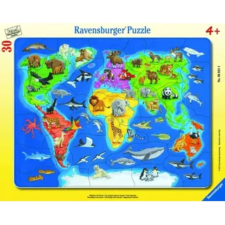 Puzzle - Weltkarte mit Tieren - 30 Teile