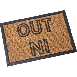 DRW Rechteckige Fußmatte aus Kokosfaser und Gummi mit Logo Out oder auf Natur und Schwarz, 40 x 60 cm, Mehrfarbig, estandar