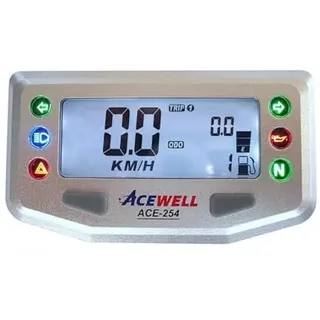 ACE-254 Multifunktionelles Motorrad Digitalinstrument, silber, Geschwindigskeitsmesser, grau/blaue Beleuchtung/Stück