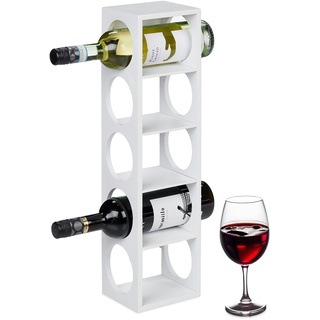 Relaxdays Weinregal für 5 Flaschen, Weinständer Bambus, HBT: 53 x 14 x 12 cm, stehender Weinflaschenhalter, Küche, weiß
