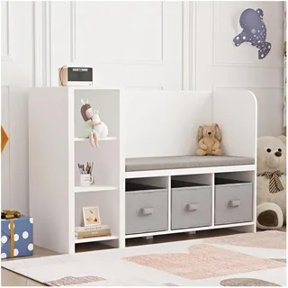 [en.casa] Sitzbank Høylandet 76 x 112 x 40 cm Holz grau weiß