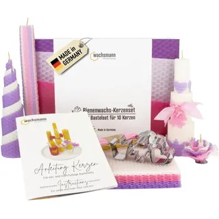 Bienenwachs Kerzen selber machen Set für 10 Bienenwachskerzen, DIY Bastelset bunt für Kinder & Erwachsene, Wachsplatten & Dochte, deutsche Bienenwachsplatten
