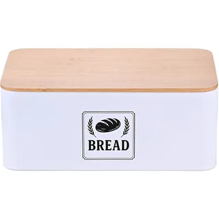 Relaxdays Brotkasten Metall Holz/Bambus Weiß