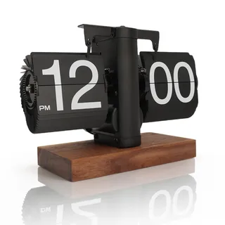 Flip Uhr Retro Digital Klappuhr Tischuhr Mechanisch Matt Schwarz Batterie | Retro Flip Clock mit großer Zahlenanzeige, automatischer Kartenbewegung, Drehknopf Einstellung und mattem Design