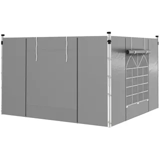 Outsunny Pavillonseitenteil Seitenwand mit Fenster & Klett, wasserdicht, Wind- & Sichtschutz, 295x195 cm, für Faltpavillon in 300x300 cm oder 300x600 cm) Seitenwand, [2-St. Seitenteile für Pavillon, für Partyzelt, Hellgrau grau|weiß