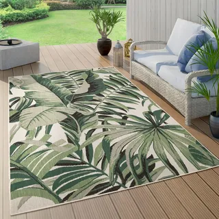 Paco Home Outdoor Teppich Wetterfest Flur Balkon Palmen Dschungel Florales Boho Muster Grün, Grösse:120 cm Rund, Farbe:Grün 10