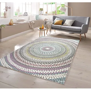 TeppichHome24 Teppich Teppich Regenbogen Pastellfarben, rechteckig blau|bunt|gelb|grau|lila 80 cm x 150 cm