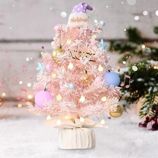Mini Weihnachtsbaum Weihnachtsdeko Innen, 45cm Kleiner Weihnachtsbaum mit Drehbarer Spieluhr, LED Weihnachtsbaum mit Beleuchtung, Tannenbaum Christbaum Tischdeko Weihnachten Deko (Rosa)