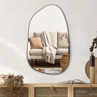 PERFNIQUE Asymmetrischer Spiegel 85 x 52 cm, Schwarz Unregelmäßiger Wandspiegel, Modernes Dekorativ für Wohnzimmer, Badezimmer, Schlafzimmer, Eingangsbereich