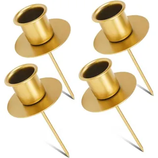 4x Kerzenhalter Adventskranz Gold Mit Teller, Stabkerzenhalter Metall