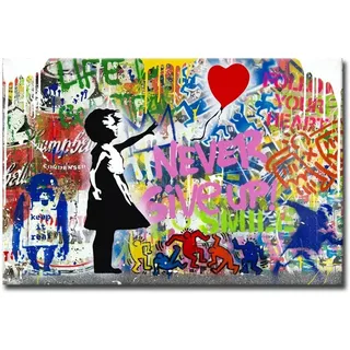 Banksy Ballon Mädchen Leinwand Gemälde Graffiti Street Pop Artwork Never Give Up Wall Art Poster Bilder für moderne Wohnkultur 25x38cm Innenrahmen