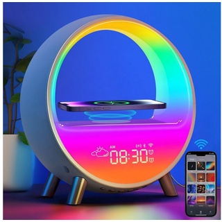 BlingBin LED Tischleuchte Mehrfarbige LED-Tischlampe Multifunktions Schreibtischlampe, Farbwechsel, LED fest integriert, RGB, APP-Steuerung, Wetteranzeige, mit USB, Bluetooth-Lautsprecher weiß