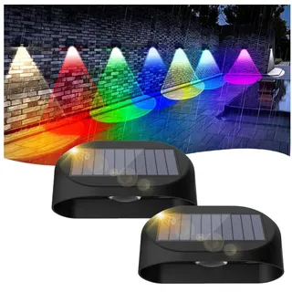 MUPOO LED Gartenleuchte 2 X LED Solarleuchten RGB Außen Treppenlicht 3 Modi, Solar Zaunleuchten, 2 Stück, IP54 Außen Solar Wandleuchte Fluter Strahler