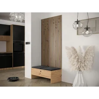 MIRJAN24 Garderoben-Set Balma IV, (Komplett-Set, Unterschrank mit Lamellen, 2x Gepolstertes Paneel 42x42), Griffe aus Metall schwarz