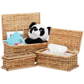 Relaxdays Relaxdays, Körbchen 3er-Set Rattan, Deckel, geflochten, Wohnzimmer, Korbset, Dekokiste, 10 L Volumen, Landhaus, Standard