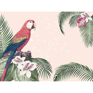 Platzset, Tischset, Platzset abwaschbar - Papagei mit Hibiskus und Palmen - 4 Stück aus erstklassigem Vinyl (Kunststoff) 40 x 30 cm, Tischsetmacher, (4-St) bunt|rosa