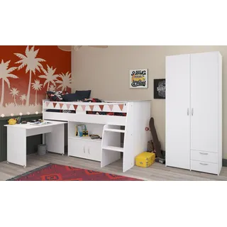 Parisot Jugendzimmer-Set Releave, (Kinderzimmer in weiß mit Hochbett und Kleiderschrank, Liegefläche 90 x 200 cm), kein Lattenrost erforderlich weiß