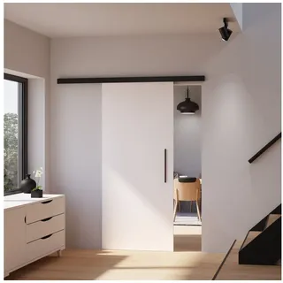 inova wohnen Schiebetür Holz Weiß (Komplett Set), Komplett Set mit Schienensystem schwarz weiß 88 cm x 203.5 cm