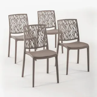 RATTATAN 4er-Set stapelbare Stühle aus Polypropylen mit Glasfasern für Außenbereich und Garten, Bar und Restaurant, Küche modernes Design - LISA - Taubengrau