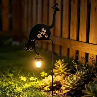 Solarstecker Solarlampen für Außen Garten, Katzen Solarleuchten Garten Metall Gartenstecker Solar Gartendeko für Draußen Wetterfest Katzen Fisch Gartenleuchten für Garten Wege Rasen Balkon Deko (B)