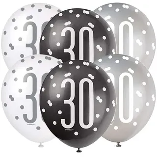 Unique Luftballons 30 cm 6 St. Schwarz/Silber