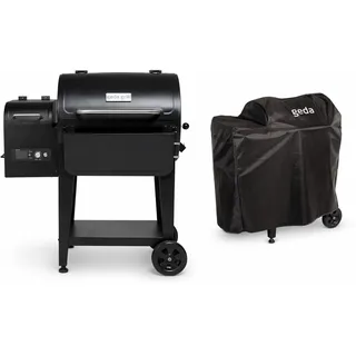 GEDA Grill Pelletsmoker 'Odin' 80°C - 265°C, Pelletgrill mit Direkt Feuer, Räucherofen inkl. Fleischsonde, ausklappbare Ablage, Smoker elektrisch ('ODIN 65', Controller Plus mit Wlan + Abdeckhaube)