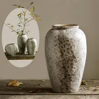 Denique Rustikale Keramik-Blumenvase, Vintage, hohe Bodenvase, Bauernhaus-Dekoration, große Vasen für Wohnzimmer, Eingang, Tischdekoration, Terrakotta-Vasen, Töpferei, Tonvase (B-30 cm)