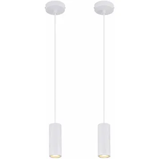 Hängeleuchte skandinavisch Hängelampen Wohnbereich Modern Pendelleuchte einflammig, Metall weiß MDF Holzoptik, 1x GU10 Fassung, LxBxH 10x10x120 cm, 2er Set