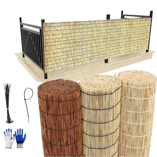 Generisch Schilfrohrmatte Bambus Rollo Aussenbereich Bastmatten Sichtschutz Bambusrollo Outdoor Wetterfest 50 60 80 90 100 140 150 160cm Hoch Für Haus Balkon Terrasse Garten(Natural Black line)