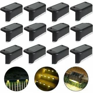 Wasserdichte Solar-zaunleuchte, Solar-terrassenleuchte, Treppenleuchte, Ip65 Led-solar-gartenleuchten Für Terrassentreppenzäune (warmlicht-schwarz, 12 Stück).