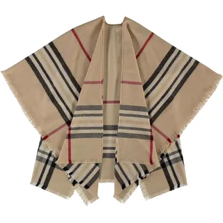 Giorgio Rimaldi® Poncho Damen Kariert - Hochwertiges Cape Aus Reinem Polyacryl - Wärmend & Hautfreundlich - Ideales Winter Accessoire - 120x150cm Beige - Einheitsgröße
