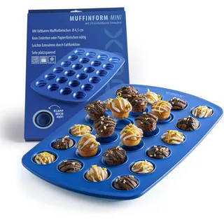 coox Muffinform 24er -Ø 4,5 cm - Kein Einfetten/Papierförmchen nötig I Antihaft-Silikon I leichte Entnahme I Platzsparend I Spülmaschinenfest I BPA-frei Blau