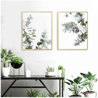 Aquarell Eukalyptus Druck Grüne Pflanzen Nordic Poster Wandkunst Bild Botanische Kunst Leinwand Malerei Für Wohnzimmer Wohnkultur 19.7x27.6in (50x70cm) x2pcs NO Frame