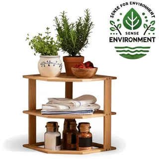 LS-LebenStil Küchenregal Eckregal Holz 27x25cm stehend Aufbewahrungsregal Gewürzregal, Küche & Bad - Gewürzregal über Eck - Organizer für Tassen Gewürze 1-tlg., Dekoregal als für Arbeitsplatte - Badregal Ablage Modern Platzsparend braun