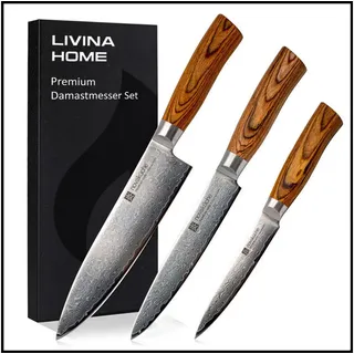 LIVINA HOME Messer-Set Kochmesser, 67-Damaststahl Messerset - 6-tlg. Küchenmesser Set (3-tlg., wahlweise als 3er, 5er oder 6er Set erhältlich), Damastmesser Japanischer Art, Geschenkbox, Oster Deal Sale!