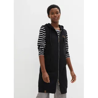 bonprix Sweatweste BONPRIX, Damen, Gr. 48/50 (XL), schwarz, Sweatware, Obermaterial: 60% Baumwolle, 40% Polyester, unifarben, lässig geschnitten knieumspielend, Westen, lange Weste mit Kapuze, Baumwoll-Mischung, 2-Wege-Zipper